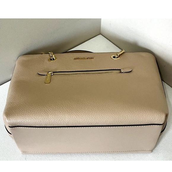 New Michael Kors Jet Set Medium Front Zip Chain Tote Pebble Leather Buff - Picture 3 of 6